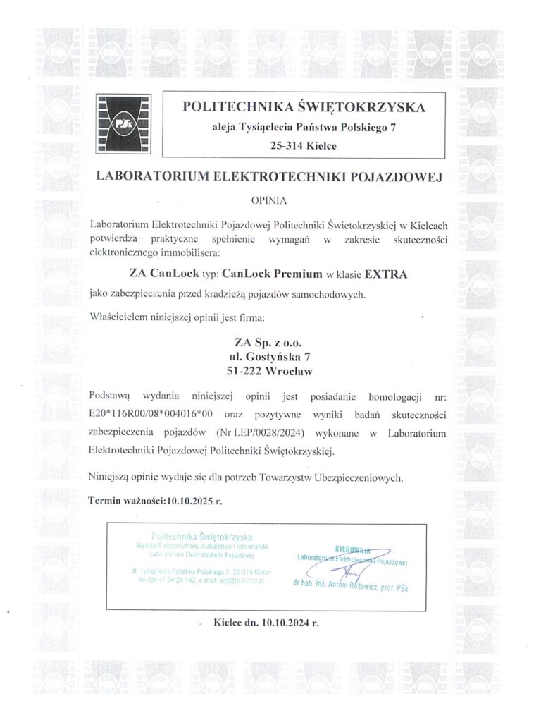 potwierdzenie spełnienia wymagań w zakresie norm